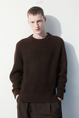 Dark Brown MéLange COS The Panelled Wool Jumper Sweaters & Cardigans | 609815-HJN