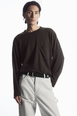 Dark Brown MéLange COS Wool-Blend Long-Sleeved T-Shirt T-shirts | 715963-NXE