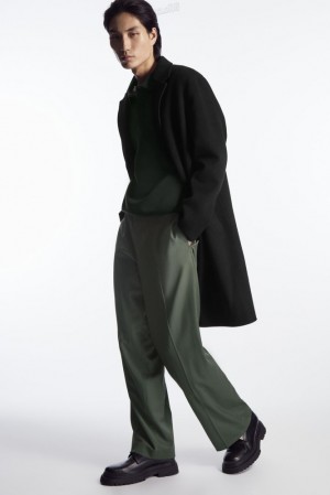 Dark Green COS Straight-Leg Relaxed Wool Pants Pants | 984657-OMJ