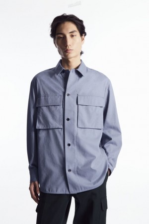 Dark Navy COS Oversized Utility Shirt Shirts | 387650-PXF