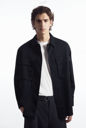 Dark Navy COS Oversized Utility Shirt Shirts | 153047-JPQ