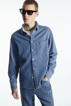 Ecru COS Cotton And Linen-Blend Denim Shirt Shirts | 269178-OLZ