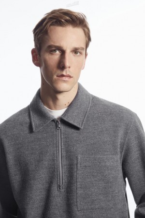 Gray COS Half-Zip Wool-Blend Sweater Sweatshirts & Hoodies | 917803-HQG