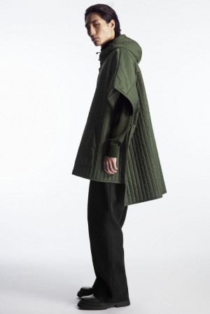 Green COS Hooded Quilted Hybrid Gilet Coats & Jackets | 820937-FDJ