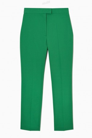 Green COS Straight-Leg Wool Trousers Trousers | 429618-DEC