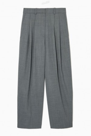 Grey COS Wide-Leg Tailored Wool-Blend Trousers Pants | 821046-HAO