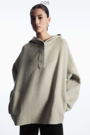 Light Beige COS Oversized Double-Faced Wool Hoodie Tops | 079138-RMK
