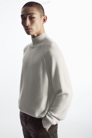 Light Beige COS Pure Cashmere Funnel-Neck Jumper Sweaters & Cardigans | 713248-KAU