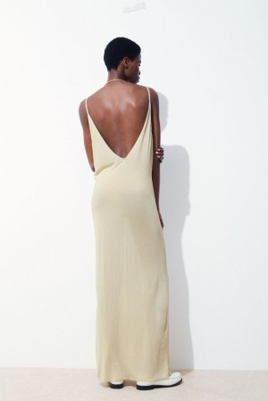 Light Beige COS The Sheer Knitted Slip Dress Dresses | 532409-HYT