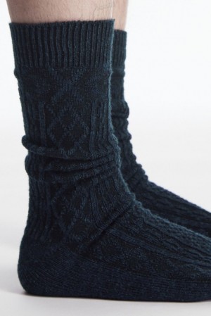 Navy COS Chunky Argyle Cable-Knit Socks Socks | 568423-YWA