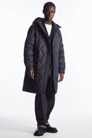 Navy COS Diamond-Quilted Padded Parka Coats & Jackets | 693014-WUR