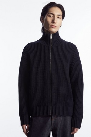 Navy COS Funnel-Neck Knitted Wool Jacket Knitwear | 438160-PXQ