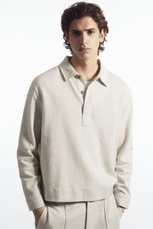 Navy COS Long-Sleeved Jersey Polo Shirt Sweaters & Cardigans | 809153-ETA