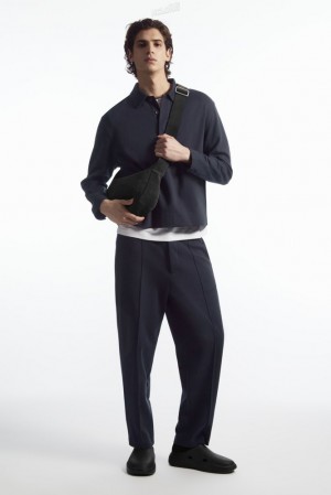Navy COS Pintucked Pull-On Jersey Trousers Trousers | 092415-EYL