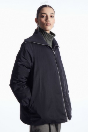 Navy COS Ribbed-Collar Puffer Jacket Coats & Jackets | 342907-AMJ