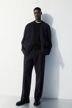 Navy COS The Relaxed Wool Trousers Suit Pants | 650381-PGX