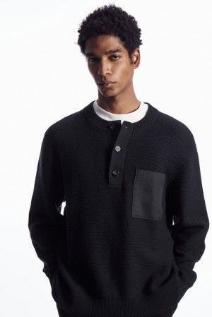 Navy COS Waffle-Knit Henley Sweater Sweaters & Cardigans | 321860-FHN