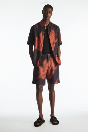 Navy / Rust / Printed COS Elasticated Linen Shorts Shorts | 391782-SCA