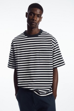 Navy / White / Striped COS The Heavy Duty Striped T-Shirt T-shirts | 017962-PXT