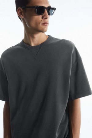 Washed Black COS Oversized Heavyweight Short-Sleeved Sweatshirt T-shirts | 385017-NVI