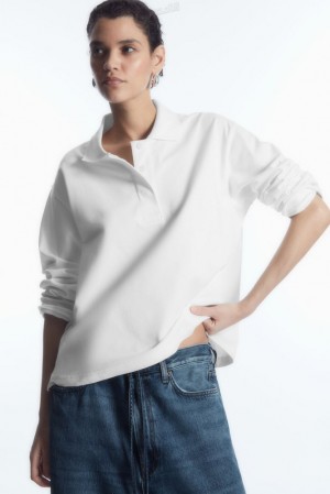 White COS Long-Sleeved Polo Shirt Tops | 863210-DTS