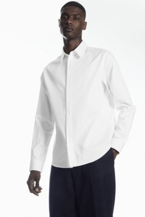 White COS Pleated-Placket Dress Shirt Shirts | 352894-NIA