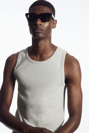 White COS Ribbed Tank Top T-shirts | 952617-PIT