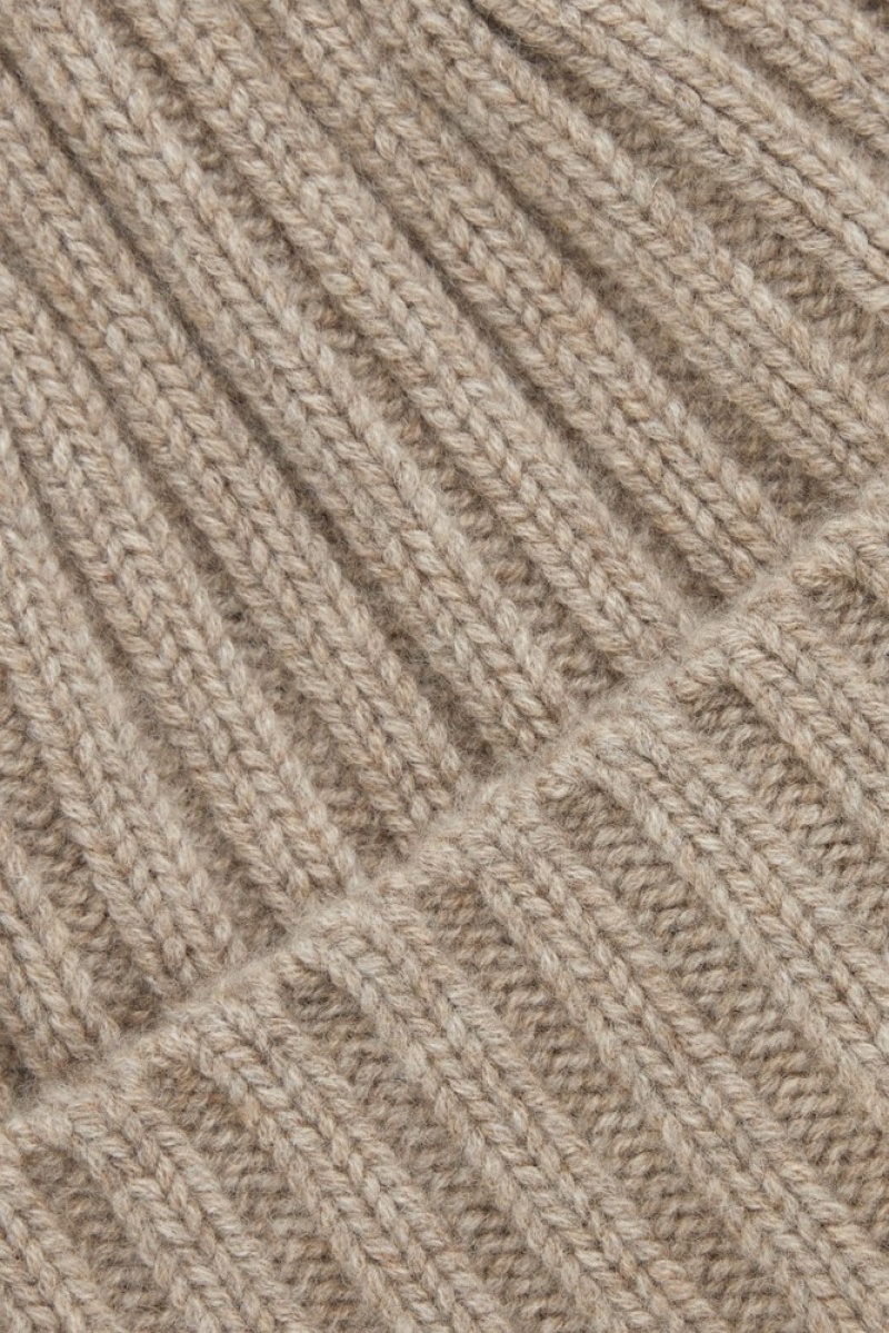 Beige COS Chunky Pure Cashmere Beanie Hats | 012386-JIZ