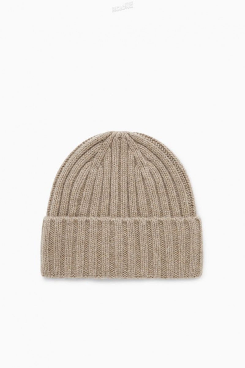 Beige COS Chunky Pure Cashmere Beanie Hats | 012386-JIZ