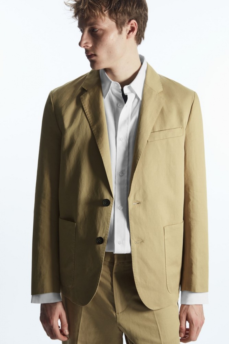 Beige COS Linen And Cotton-Blend Blazer Coats & Jackets | 782359-IDS