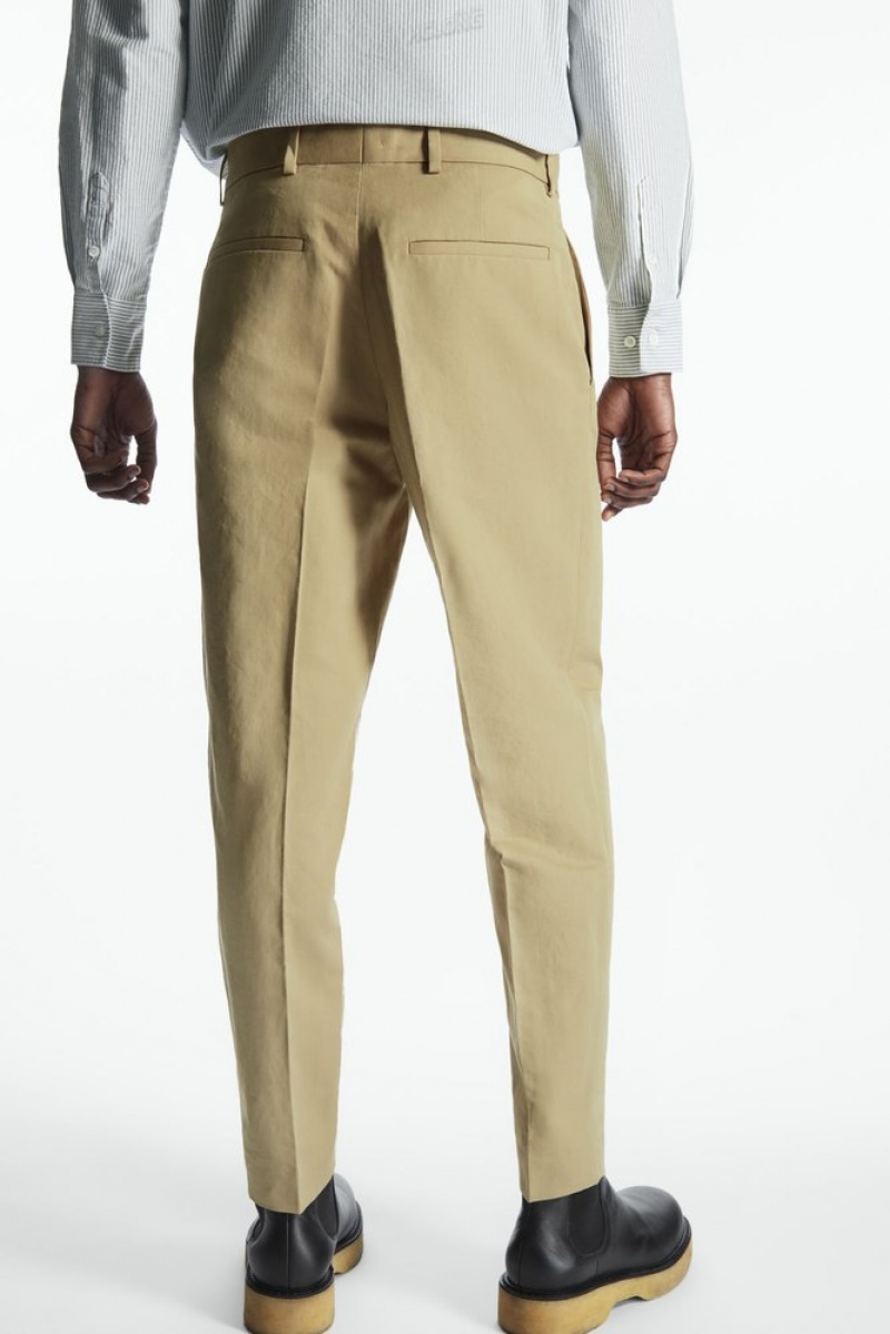 Beige COS Linen And Cotton-Blend Tailored Pants Pants | 917840-PKO