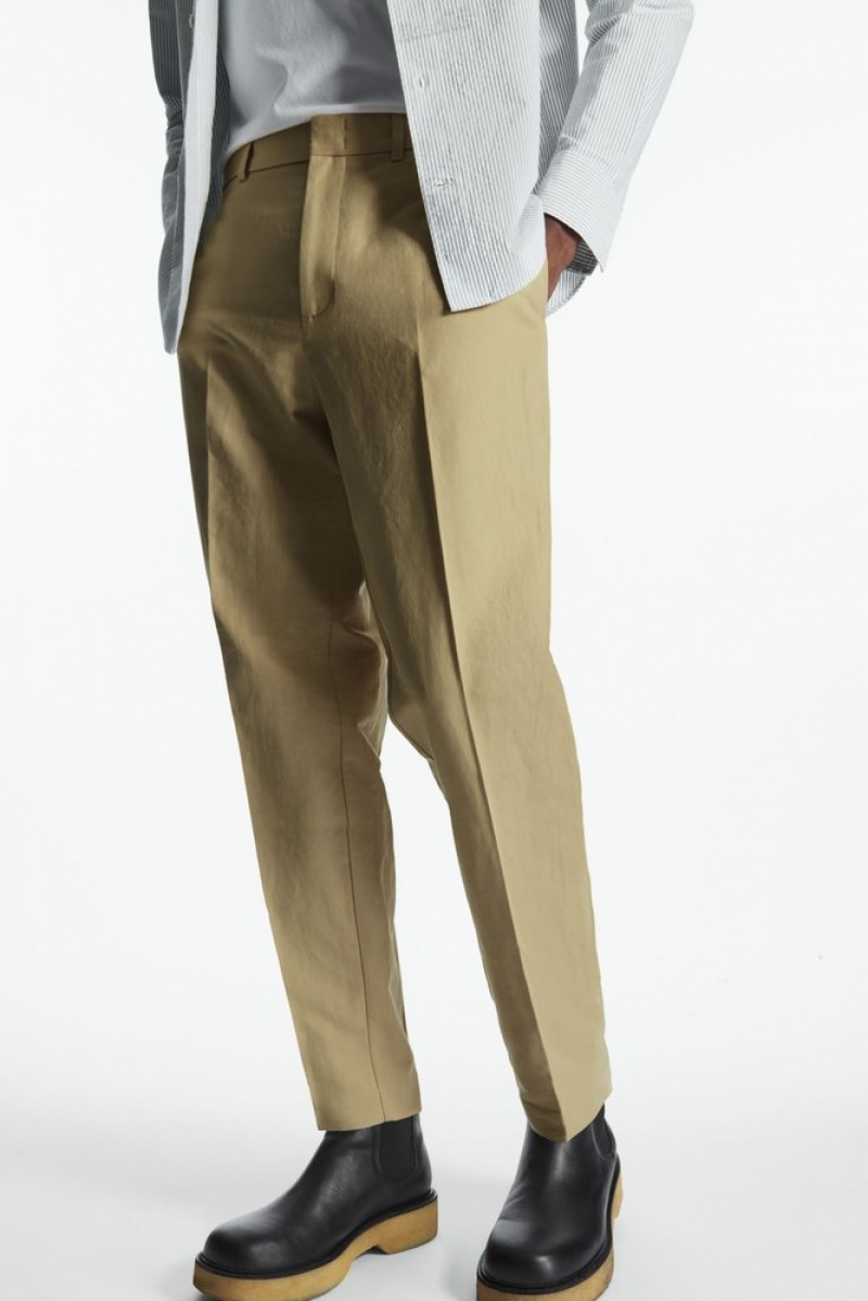 Beige COS Linen And Cotton-Blend Tailored Pants Pants | 917840-PKO