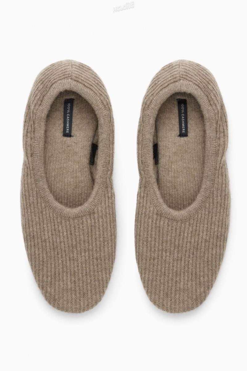 Beige COS Ribbed Cashmere Slippers Slippers | 269580-PDO