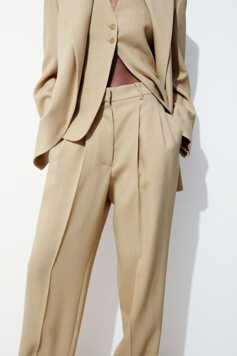 Beige COS The Pleated Tailored Pants Pants | 328947-ILP