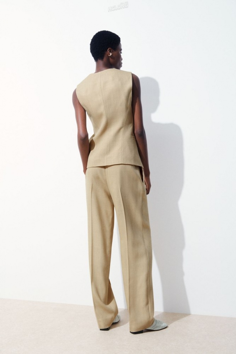 Beige COS The Pleated Tailored Pants Pants | 328947-ILP