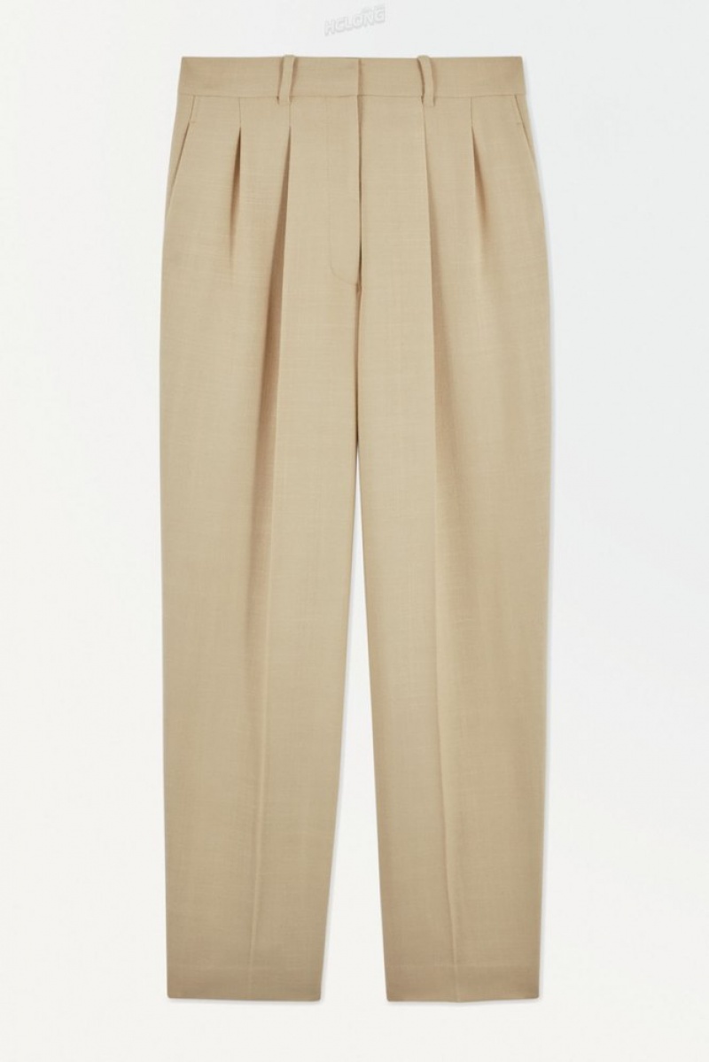 Beige COS The Pleated Tailored Pants Pants | 328947-ILP