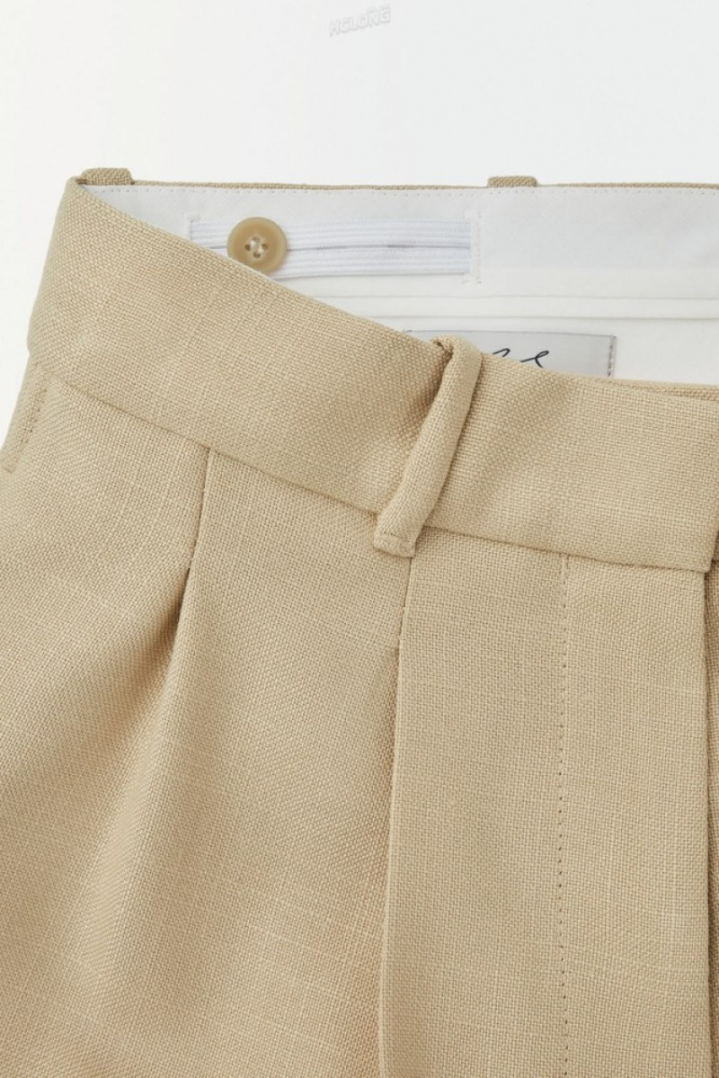 Beige COS The Pleated Tailored Pants Pants | 328947-ILP