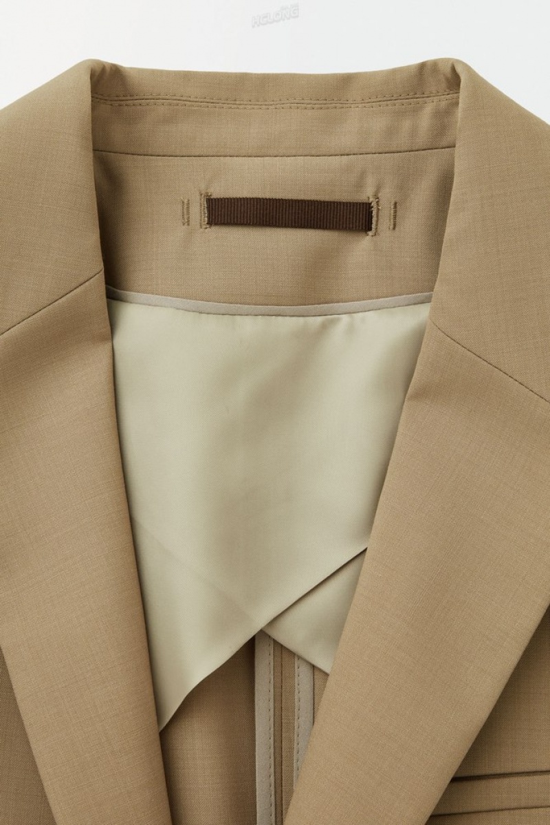 Beige COS The Single-Breasted Wool Blazer Blazers | 045186-JZP