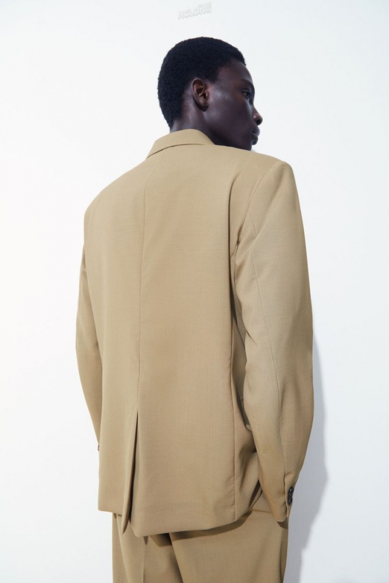 Beige COS The Single-Breasted Wool Blazer Blazers | 045186-JZP