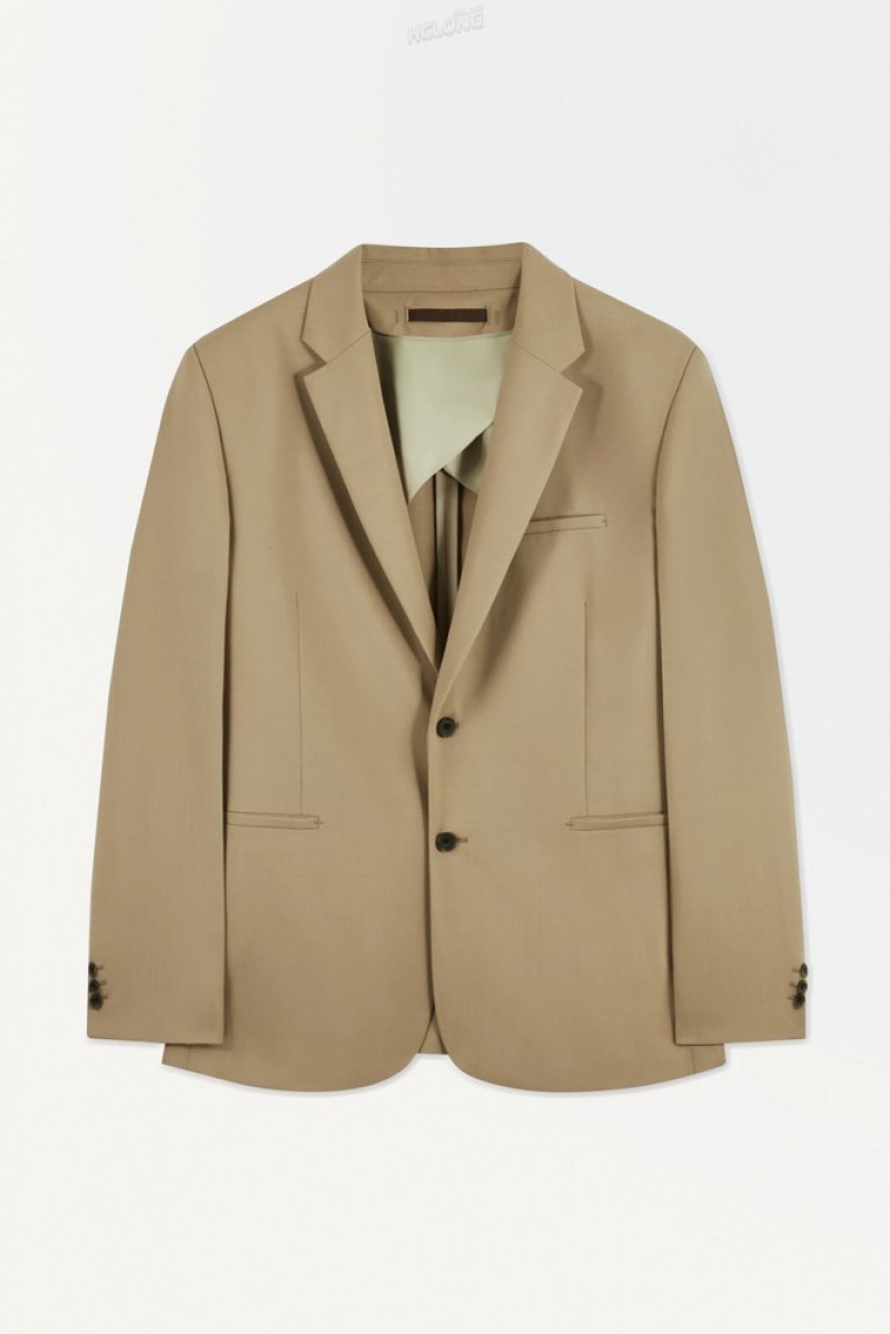 Beige COS The Single-Breasted Wool Blazer Blazers | 045186-JZP