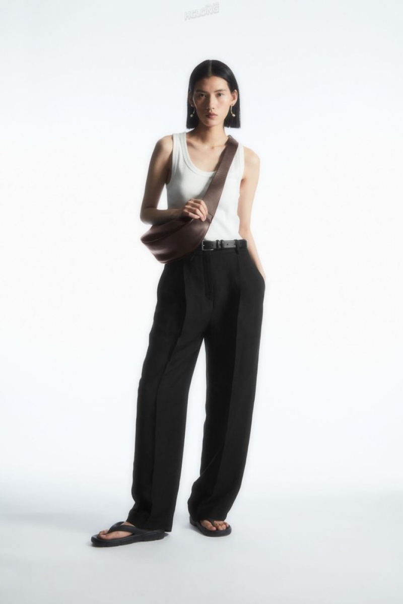 Beige COS Wide-Leg Pleated Linen-Blend Trousers Pants | 318725-ETQ