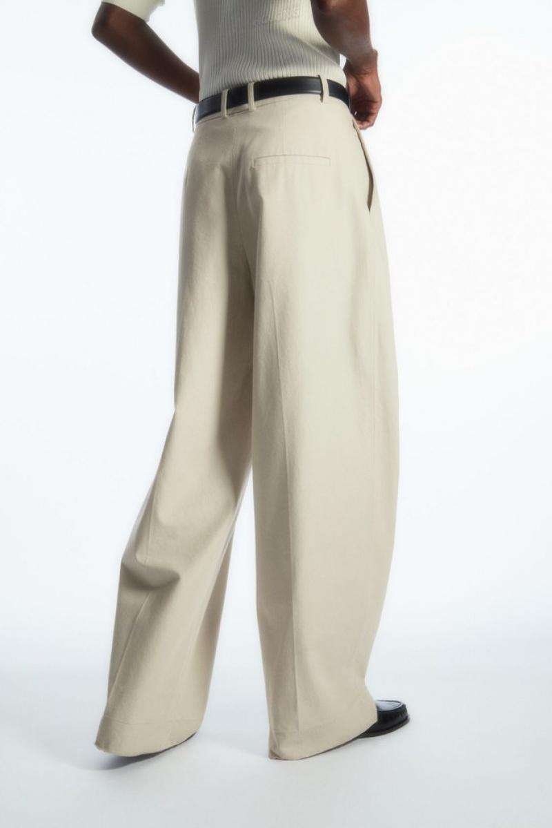 Beige COS Wide-Leg Tailored Trousers Pants | 197408-ISY