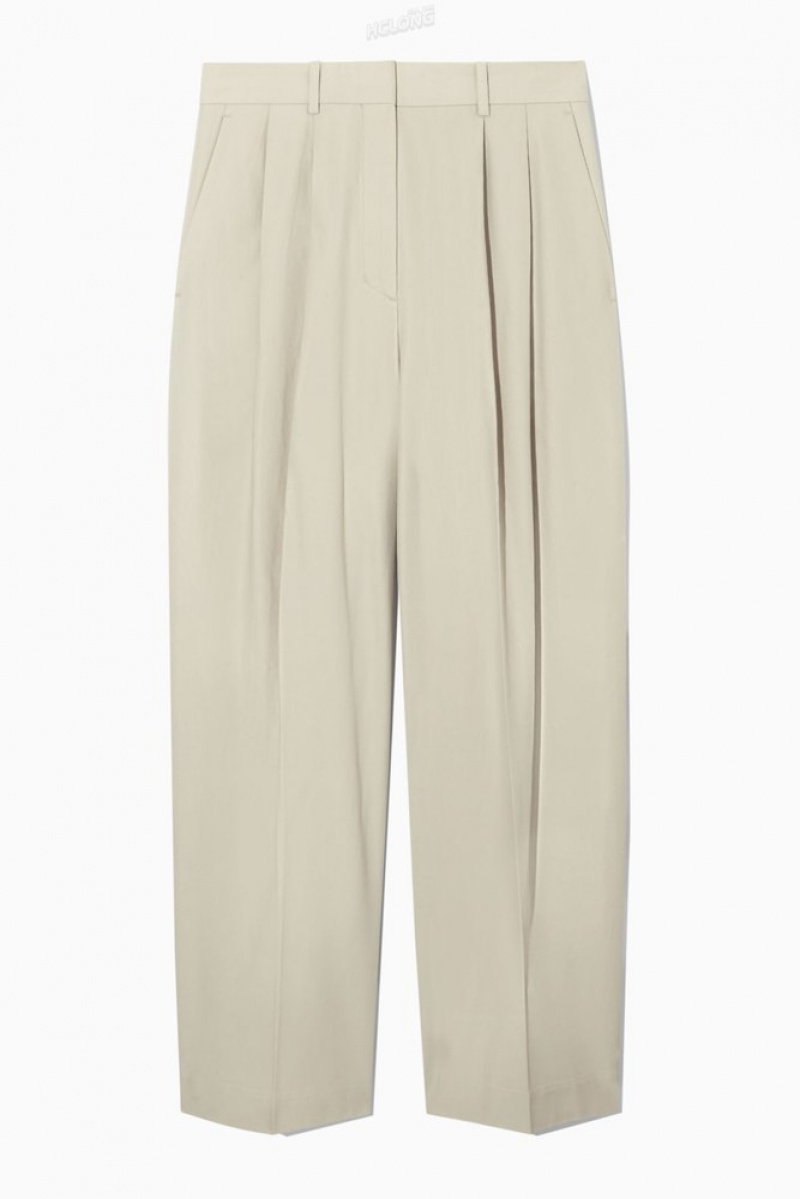 Beige COS Wide-Leg Tailored Trousers Pants | 197408-ISY