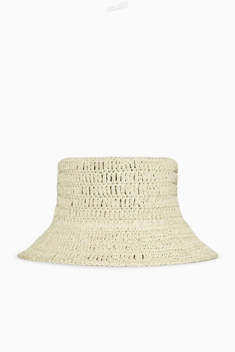 Beige COS Woven Straw Bucket Hat Hats | 578103-DSW