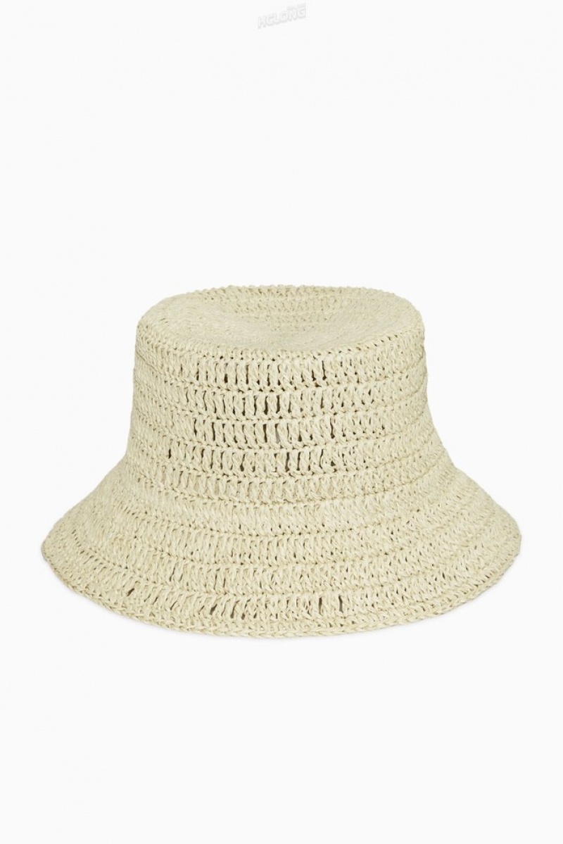 Beige COS Woven Straw Bucket Hat Hats | 578103-DSW