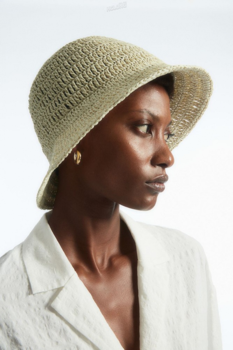 Beige COS Woven Straw Bucket Hat Hats | 578103-DSW