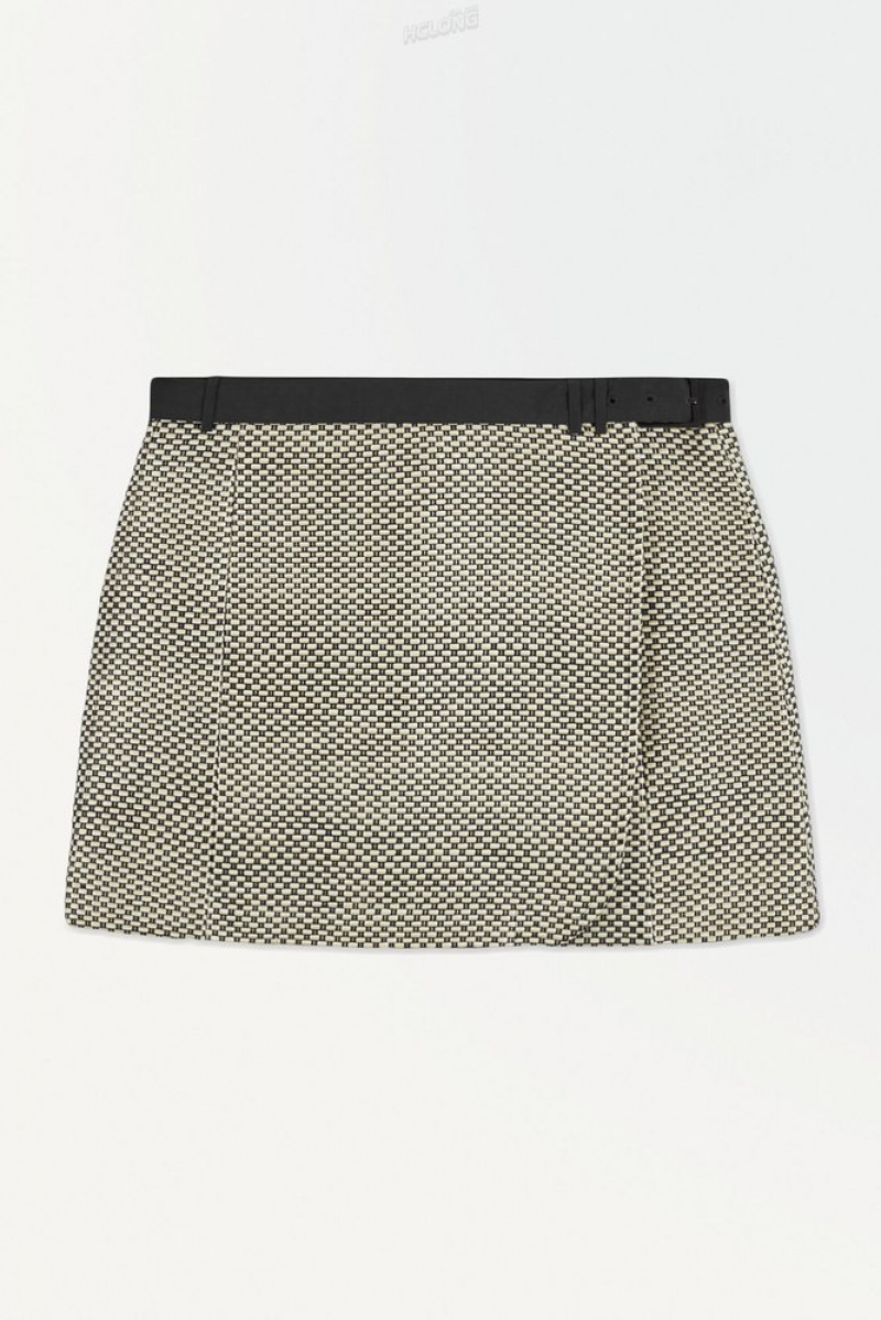 Beige / Black COS The Belted Raffia Mini Skirt Skirts | 512749-WJV