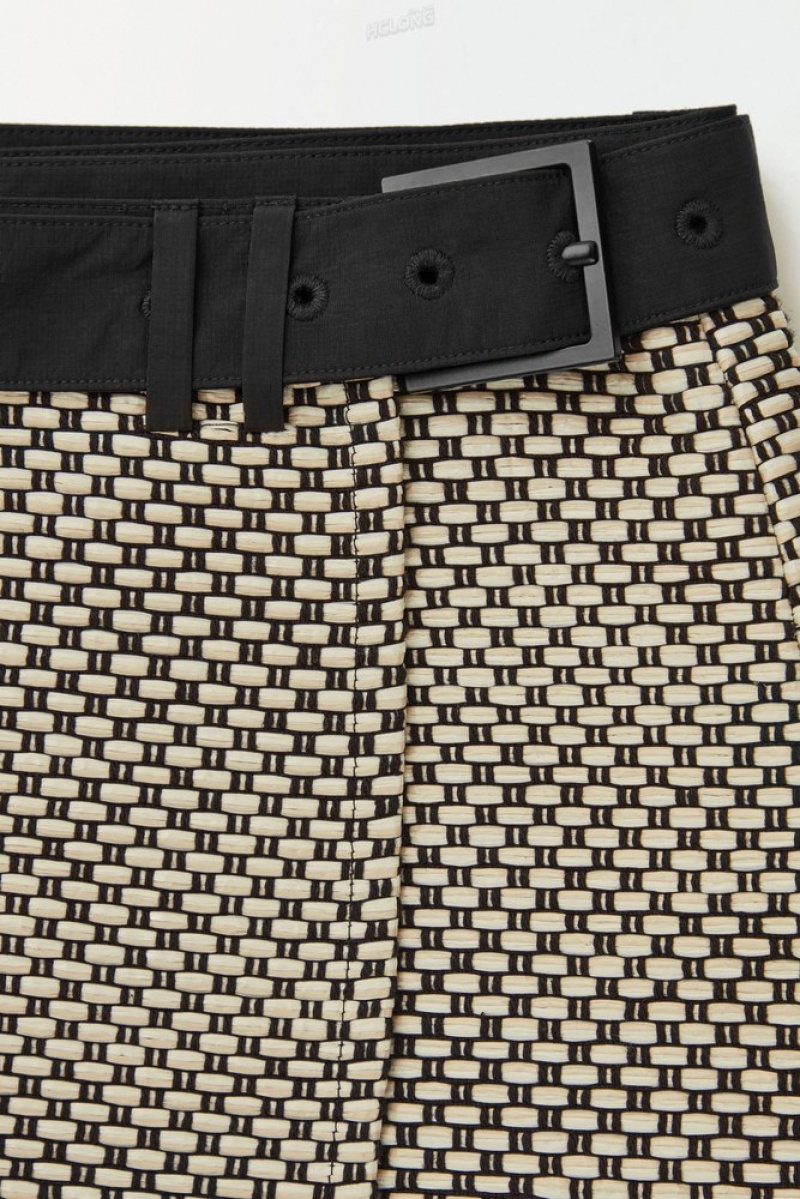 Beige / Black COS The Belted Raffia Mini Skirt Skirts | 512749-WJV