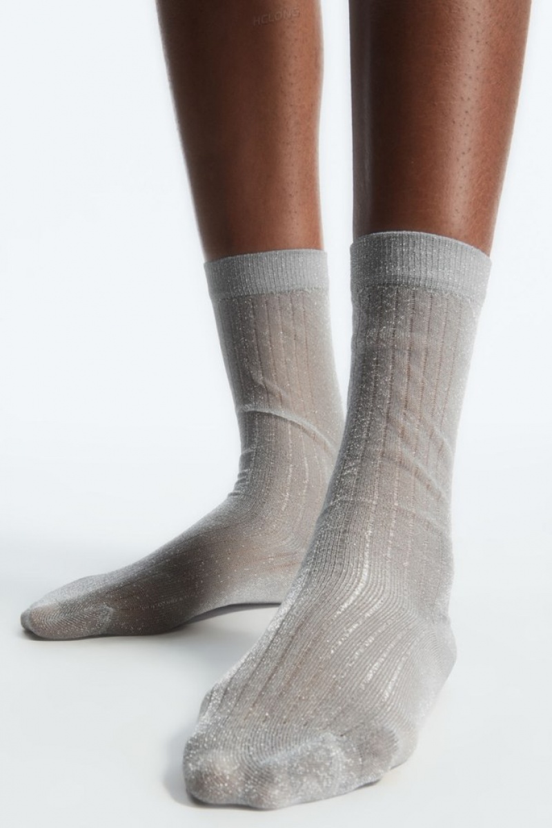 Beige / Gold COS Ribbed Sheer Socks Socks | 706194-FWL