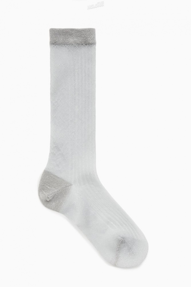 Beige / Gold COS Ribbed Sheer Socks Socks | 706194-FWL